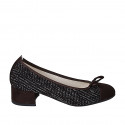 Ballerine avec noeud et bout droit pour femmes en daim marron foncé et tissu blanc, noir et bordeaux talon 4 - Pointures disponibles:  32, 33, 34, 35, 42, 43, 44, 45, 46