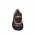Woman's mocassin in brown and creme colored suede heel 4 - Available sizes:  32, 34, 35, 42, 43, 44, 45, 46
