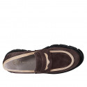 Woman's mocassin in brown and creme colored suede heel 4 - Available sizes:  32, 34, 35, 42, 43, 44, 45, 46