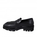 Mocassin pour femmes en cuir et cuir verni noir talon 4 - Pointures disponibles:  32, 35, 42, 43, 44, 45, 46