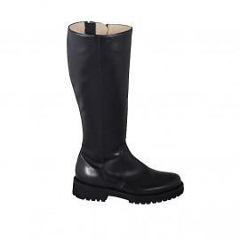 Bota para mujer con cremallera y elastico en piel negra con tacon 3 - Tallas disponibles:  32, 33, 34, 35, 42, 43, 44, 45, 46