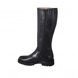 Stivale da donna con elastico e cerniera in pelle nera con tacco 3 - Misure disponibili: 32, 33, 34, 35, 42, 43, 44, 45, 46 2