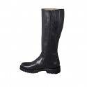 Stivale da donna con elastico e cerniera in pelle nera con tacco 3 - Misure disponibili: 32, 33, 34, 35, 42, 43, 44, 45, 46