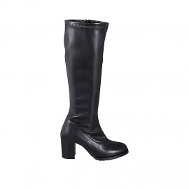 Woman's boot with zipper and rounded tip in black stretch leather heel 7 - Available sizes:  32, 34, 35, 43, 44, 45