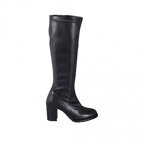 Bottes pour femmes avec fermeture éclair et bout rondu en cuir stretch noir talon 7 - Pointures disponibles:  32, 34, 35, 43, 44, 45