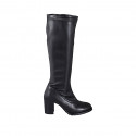 Bota para mujer con cremallera y punta redonda en piel elàstica negra tacon 7 - Tallas disponibles:  32, 34, 35, 43, 44, 45