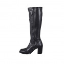 Bota para mujer con cremallera y punta redonda en piel elàstica negra tacon 7 - Tallas disponibles:  32, 34, 35, 43, 44, 45