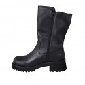 Botte biker pour femme avec double fermeture éclair en cuir noir et talon 5 - Pointures disponibles:  32, 33, 34, 35, 42, 43, 44, 45, 46