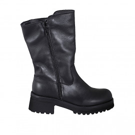 Botte biker pour femme avec double fermeture éclair en cuir noir et talon 5 - Pointures disponibles:  32, 33, 34, 35, 42, 43, 44, 45, 46