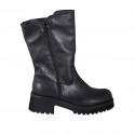 Women's biker boot with double zipper in black leather heel 5 - Available sizes:  32, 33, 34, 35, 42, 43, 44, 45, 46