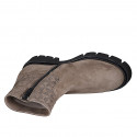 Bottines pour femmes en daim taupe avec fermeture éclair et motif géométrique talon 4 - Pointures disponibles:  32, 33, 34, 35, 42, 43, 44, 45, 46