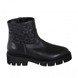 Stivaletto da donna in pelle nera con cerniera e motivo geometrico tacco 4 - Misure disponibili: 32, 33, 34, 35, 42, 43, 44, 45
