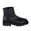 Woman's ankle boot in black leather with zipper and geometrical pattern heel 4 - Available sizes:  32, 33, 34, 35, 42, 43, 44, 45