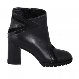 Stivaletto da donna con cerniera in pelle, camoscio e vernice nera tacco 7 - Misure disponibili: 32, 33, 34, 35, 42, 43, 44, 45, 46