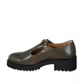 Chaussure Mary Jane pour femme fermée à bride en T en cuir vert talon 4 - Pointures disponibles:  33, 34, 35, 42, 43, 44, 45, 46 2