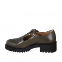 Zapato Mary Jane cerrado para mujer con cinturon en T en piel verde y tacón 4 - Tallas disponibles:  33, 34, 35, 42, 43, 44, 45, 46