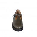 Scarpa accollata Mary Jane da donna con cinturino a T in pelle verde tacco 4 - Misure disponibili: 33, 34, 35, 42, 43, 44, 45, 46