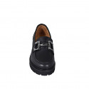Woman's loafer with silver accessory in black leather heel 4 - Available sizes:  33, 34, 35, 43, 44, 46
