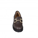 Woman's loafer with golden accessory in brown leather heel 4 - Available sizes:  34, 35, 43, 44, 45, 46