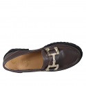 Mocassin avec accessoire d'or pour femmes en cuir marron talon 4 - Pointures disponibles:  34, 35, 43, 44, 45, 46