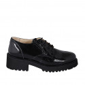 Woman's laced derby shoe in black patent leather with elastics heel 4 - Available sizes:  33, 34, 35, 42, 43, 44, 45, 46