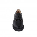 Scarpa stringata derby da donna in vernice nera con elastici tacco 4 - Misure disponibili: 33, 34, 35, 42, 43, 44, 45, 46