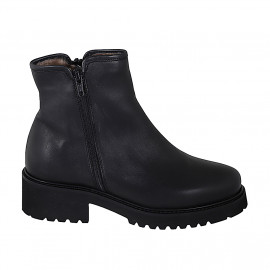Bottines pour femmes en cuir noir avec fermetures éclair et doublure en fourrure talon 4 - Pointures disponibles:  33, 35, 43, 44, 45, 46