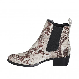 Bottines texanes à bout pointu pour femmes avec elastiques en cuir imprimé beige et marron talon 4 - Pointures disponibles:  32, 34, 35, 42, 43, 44, 45, 46, 47 2
