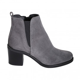 Stivaletto da donna con cerniera e elastico in camoscio grigio tacco 6 - Misure disponibili: 32, 33, 35, 42, 43, 44, 45, 46, 47