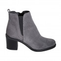 Botines para mujer con cremallera y elastico en gamuza gris tacon 6 - Tallas disponibles:  32, 33, 35, 42, 43, 44, 45, 46, 47