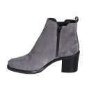 Woman's ankle boot with zipper and elastic band in grey suede heel 6 - Available sizes:  32, 33, 35, 42, 43, 44, 45, 46, 47