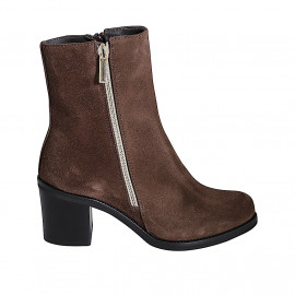 Bottines pour femmes avec fermetures éclair en daim marron talon 6 - Pointures disponibles:  32, 33, 34, 35, 43, 44, 45, 46, 47