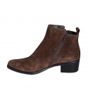 Woman's pointy ankle boot with zippers in brown suede heel 4 - Available sizes:  32, 35, 42, 44, 45, 46, 47