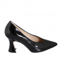 Decolté a punta con scollo a V da donna in vernice nera tacco 7 - Misure disponibili: 32, 33, 34, 35, 42, 43, 44, 45