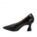 Woman's pointy pump shoe with V-cut in black patent leather heel 7 - Available sizes:  32, 33, 34, 35, 42, 43, 44, 45