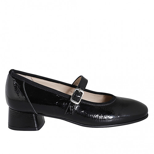 Mary Jane da donna con punta tonda in vernice nera tacco 3 - Misure disponibili: 32, 33, 34, 35, 42, 43, 45, 46
