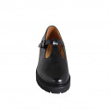Zapato Mary Jane con cinturon charleston para mujer en piel negra tacon 4 - Tallas disponibles:  33, 35, 42, 43, 44, 46