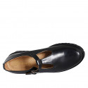 Woman's highfronted Mary Jane shoe with T-strap in black leather heel 4 - Available sizes:  33, 35, 42, 43, 44, 46