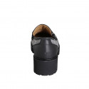 Mocassino da donna con accessorio in pelle nera e tessuto principe di Galles grigio tacco 4 - Misure disponibili: 33, 35, 42, 43, 44, 45