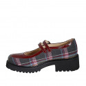 Escarpin Mary Jane pour femmes avec courroies en tissu tartan multicolor et cuir verni bordeaux talon 4 - Pointures disponibles:  33, 34, 35, 42, 43, 46