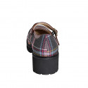 Zapato Mary Jane para mujer con cinturones en tejido de tartan multicolor y charol granate tacon 4 - Tallas disponibles:  33, 34, 35, 42, 43, 46