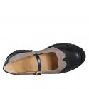 Escarpin Mary Jane avec courroie et bout golf pour femmes en daim taupe et cuir noir talon 4 - Pointures disponibles:  33, 35, 42, 43, 44, 45, 46