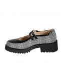 Decolté Mary Jane da donna con cinturini in vernice nera e tessuto principe di Galles grigio tacco 4 - Misure disponibili: 33, 34, 35, 42, 43, 44, 46