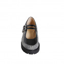 Decolté Mary Jane da donna con cinturini in vernice nera e tessuto principe di Galles grigio tacco 4 - Misure disponibili: 33, 34, 35, 42, 43, 44, 46