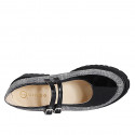 Decolté Mary Jane da donna con cinturini in vernice nera e tessuto principe di Galles grigio tacco 4 - Misure disponibili: 33, 34, 35, 42, 43, 44, 46