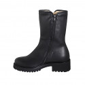 Woman's high ankle boot with zippers in black leather heel 4 - Available sizes:  33, 34, 35, 42, 43, 44, 45, 46