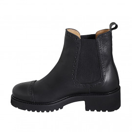 Bottines avec élastiques et bout droit pour femmes en cuir noir talon 4 - Pointures disponibles:  33, 34, 35, 43, 44, 45, 46 2