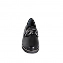 Chaussure fermée pour femmes avec elastiques, chaine et semelle amovible en cuir noir talon compensé 3 - Pointures disponibles:  32, 33, 34, 35, 42, 43, 44, 45, 46