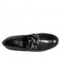 Woman's highfronted shoe with elastics, chain and removable insole in black leather wedge heel 3 - Available sizes:  32, 33, 34, 35, 42, 43, 44, 45, 46