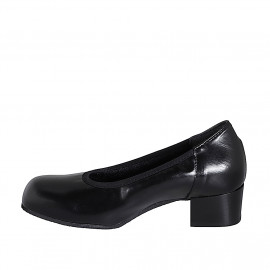 Escarpin pour femmes avec semelle amovible et elastique en cuir noir talon 4 - Pointures disponibles:  32, 33, 34, 35, 42, 43, 45, 46 2